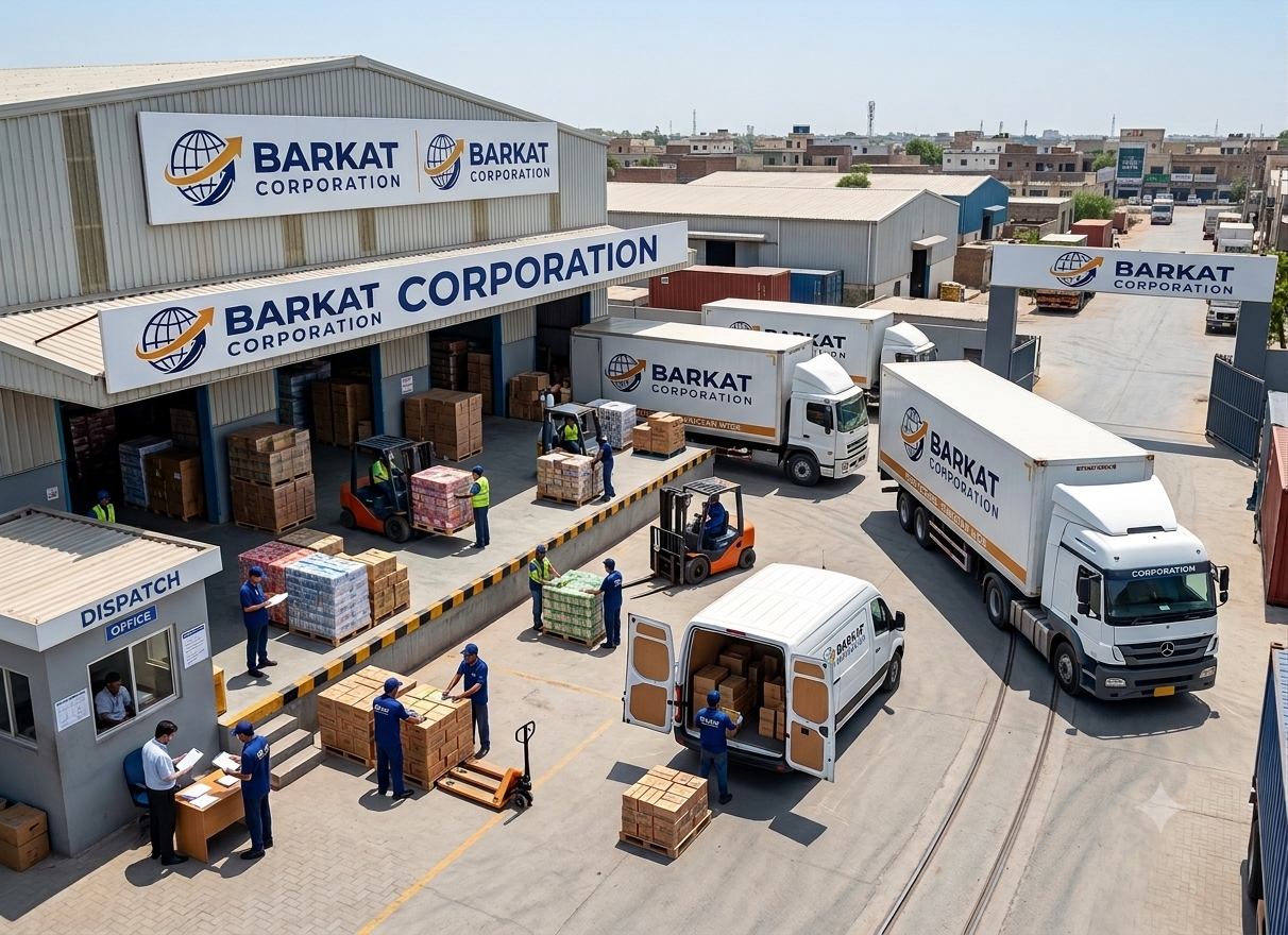 Barkat Corporation trucks staged at the warehouse loading dock
